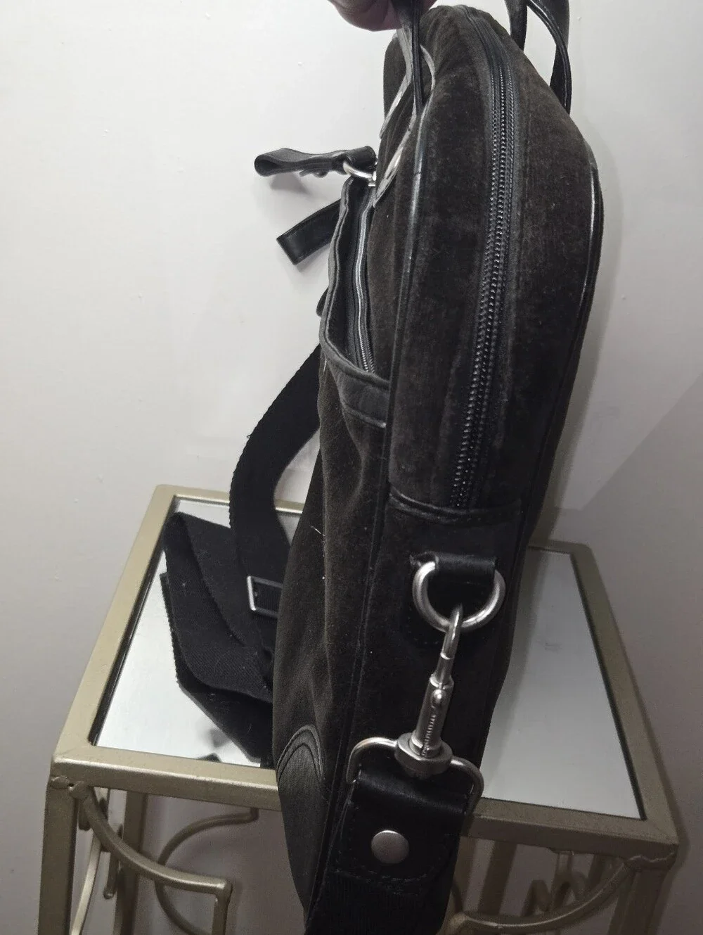 Vintage Y2K Juicy Couture Black Velour Leather Laptop Bag Messenger Briefcase